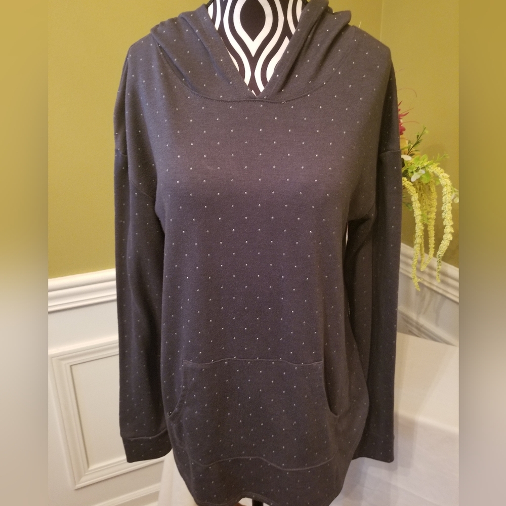 Cat & Jack Dark Gray Girls Hooded Long Sleeve Top Front Pocket Metallic Dots XL